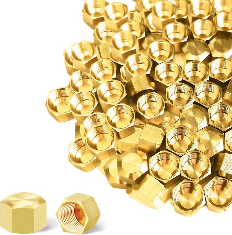 Japtend 3/8" Compression Cap, 80pcs Brass Compression Fittings Hex UNEF Thread Stop Valve Tubing Ends Sealing Caps Hose Connector for Gas Garden Water Air Line - Image 1